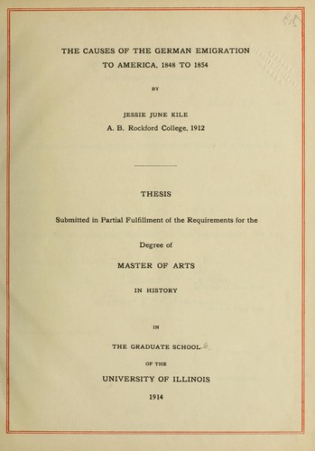 The causes of the German emigration to America, 1848-1854