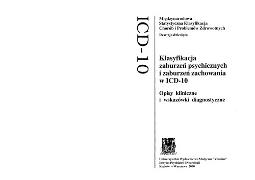 Klasyfikacja zaburzen  psychicznych i zaburzen  zachowania w ICD-10