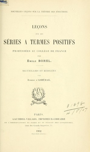 Leçons sur les séries à termes positifs professées au Collège de France