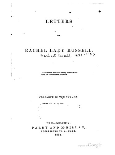 Letters of Rachel, Lady Russell
