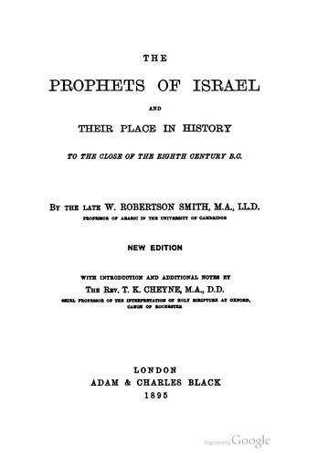 The prophets of Israel and their place in history