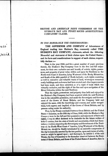 British and American Joint Commission on the Hudson's Bay and Puget Sound Agricultural Companies' Claims