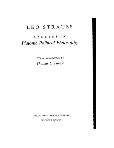 Studies in Platonic political philosophy