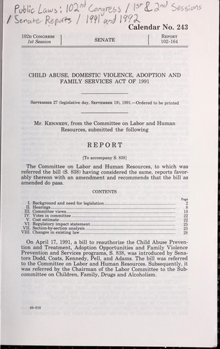 Child Abuse, Domestic Violence, Adoption, and Family Services Act of 1991