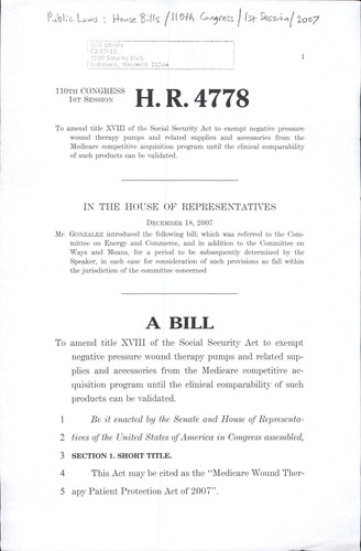 A bill to amend title XVIII of the Social Security Act to exempt negative pressure wound therapy pumps and related supplies and accessories from the Medicare competitive acquisition program until the clinical comparability of such products can be validated