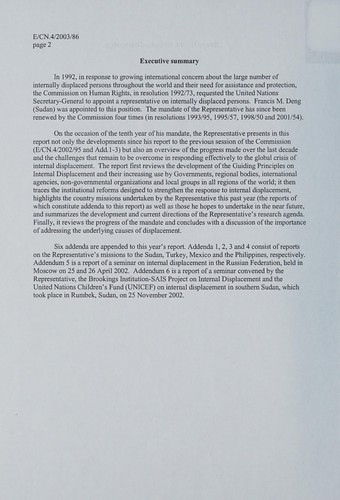 Report of the Representative of the Secretary-General on Internally Displaced Persons, Francis M. Deng, submitted pursuant to Commission on Human Rights resolution 2002/56
