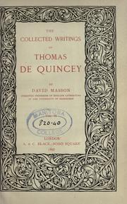 The Collected Writings Of Thomas De Quincey
