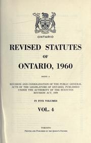 Laws, etc. (Revised statutes of Ontario, 1960)