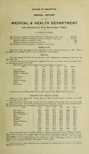Annual report of the Director, Medical & Health Department