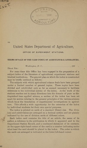Terms of sale of card index of agricultural literature